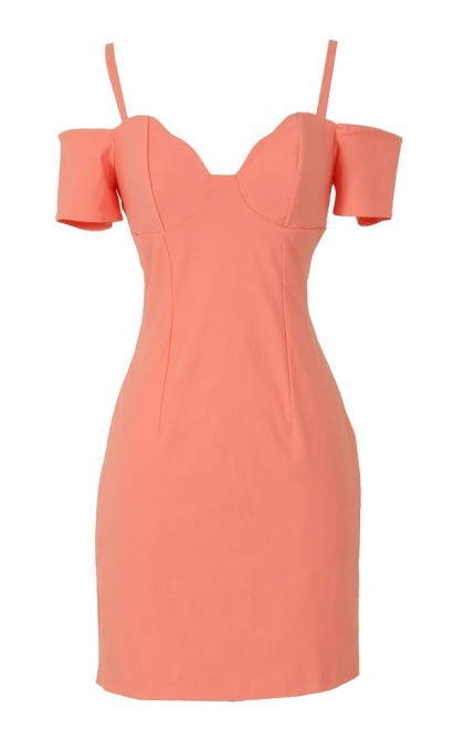 Cold Shoulder Bodycon Bustier Dress in Peach